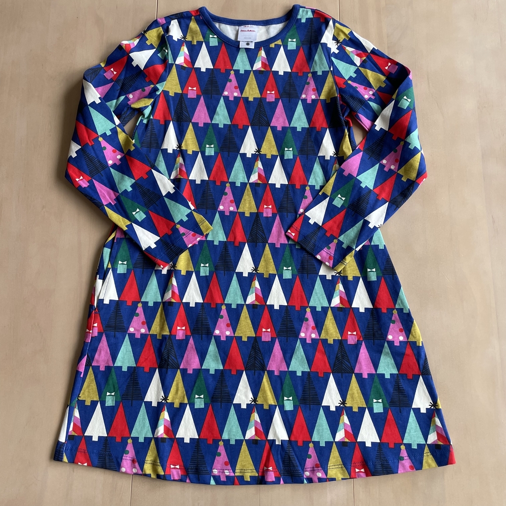 Hanna Andersson Print A-Line Dress Oh Christmas Tree, Oeko-Tex 100% Cotton, Sz 8 - Picture 2 of 8